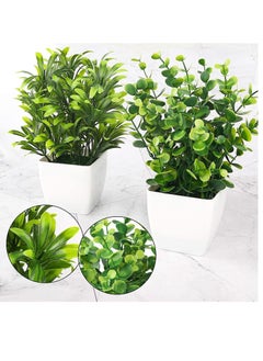 KASTWAVE 2pcs Artificial Mini Potted Plants Fake Plastic Eucalyptus Leaves Plants for Office Desk Coffee Table Bathroom Bedroom Home Decorations  - Image 3