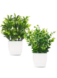 KASTWAVE 2pcs Artificial Mini Potted Plants Fake Plastic Eucalyptus Leaves Plants for Office Desk Coffee Table Bathroom Bedroom Home Decorations  - Image 1