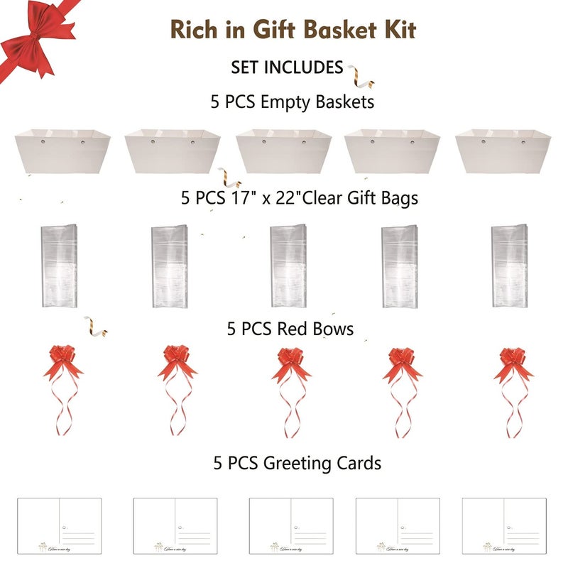 Funsky Baskets For Gifts Empty, 5 PCS White Gift Bags With Handles DIY Kit, Gift Basket Empty To Fill Bulk For Party Favors Wedding Birthday Christmas Halloween Holiday Thank You Get Well Soon - Image 3