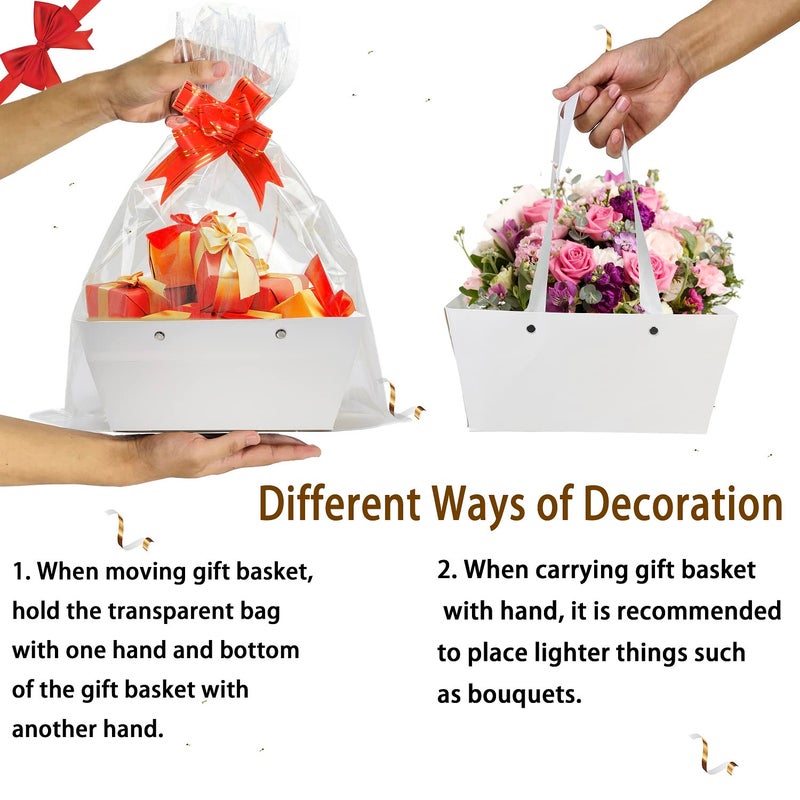Funsky Baskets For Gifts Empty, 5 PCS White Gift Bags With Handles DIY Kit, Gift Basket Empty To Fill Bulk For Party Favors Wedding Birthday Christmas Halloween Holiday Thank You Get Well Soon - Image 4