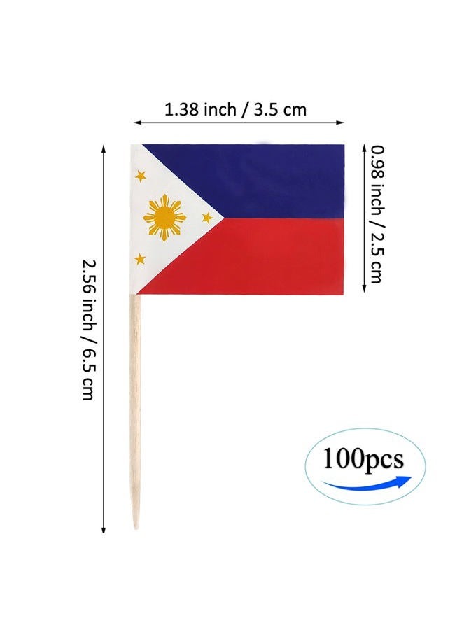 QQSD 100 Pcs Philippines Flag Toothpicks, Filipino Cupcake Toppers, Philippine Decorations - Mini Small Cocktail Pick Sticks, Cake Topper Picks - Image 2