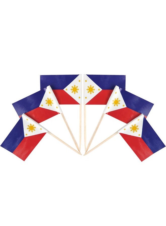 QQSD 100 Pcs Philippines Flag Toothpicks, Filipino Cupcake Toppers, Philippine Decorations - Mini Small Cocktail Pick Sticks, Cake Topper Picks - Image 1