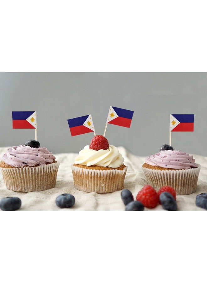 QQSD 100 Pcs Philippines Flag Toothpicks, Filipino Cupcake Toppers, Philippine Decorations - Mini Small Cocktail Pick Sticks, Cake Topper Picks - Image 3