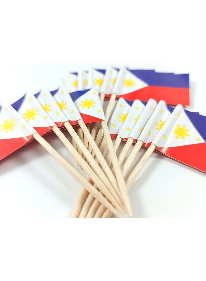 QQSD 100 Pcs Philippines Flag Toothpicks, Filipino Cupcake Toppers, Philippine Decorations - Mini Small Cocktail Pick Sticks, Cake Topper Picks - Image 5