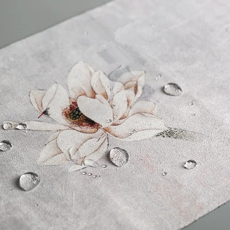 Bluejw Cotton and Linen Table Runner with Pure Lotus Drunk Style Design – Suede-Finish Dry Pour Tea Mat for Chinese Tea Table, Natural Fabric Tea Cloth - Image 4