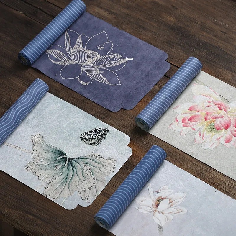 Bluejw Cotton and Linen Table Runner with Pure Lotus Drunk Style Design – Suede-Finish Dry Pour Tea Mat for Chinese Tea Table, Natural Fabric Tea Cloth - Image 1