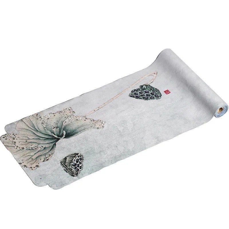 Bluejw Cotton and Linen Table Runner with Pure Lotus Drunk Style Design – Suede-Finish Dry Pour Tea Mat for Chinese Tea Table, Natural Fabric Tea Cloth - Image 5