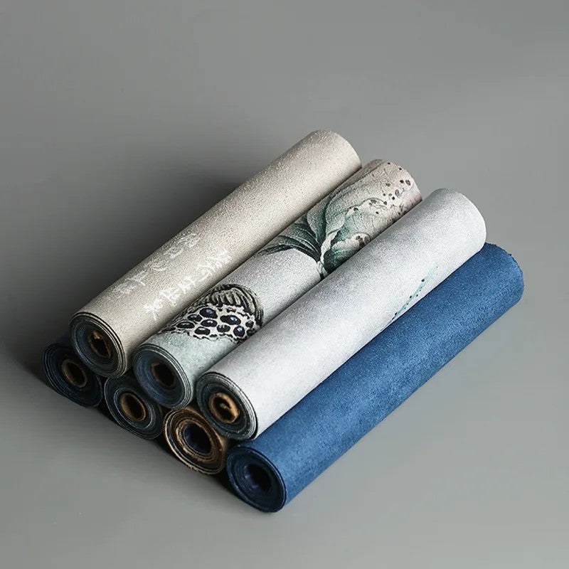 Bluejw Cotton and Linen Table Runner with Pure Lotus Drunk Style Design – Suede-Finish Dry Pour Tea Mat for Chinese Tea Table, Natural Fabric Tea Cloth - Image 3