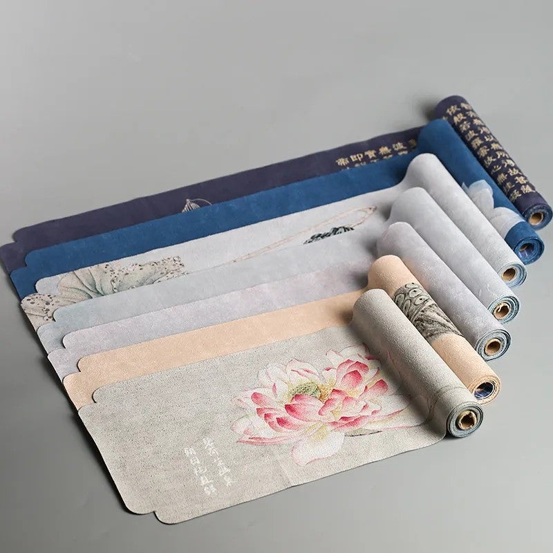 Bluejw Cotton and Linen Table Runner with Pure Lotus Drunk Style Design – Suede-Finish Dry Pour Tea Mat for Chinese Tea Table, Natural Fabric Tea Cloth - Image 2