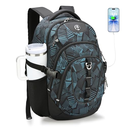 Swissdigital Laptop Backpack with USB Charging Port, Travel Backpack Fits 15.6 inches Computer, 31L Backpack for Men, Dark Green | SD803-96 - Image 1