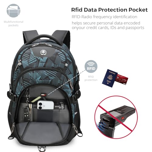 Swissdigital Laptop Backpack with USB Charging Port, Travel Backpack Fits 15.6 inches Computer, 31L Backpack for Men, Dark Green | SD803-96 - Image 3