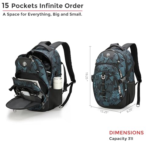 Swissdigital Laptop Backpack with USB Charging Port, Travel Backpack Fits 15.6 inches Computer, 31L Backpack for Men, Dark Green | SD803-96 - Image 5