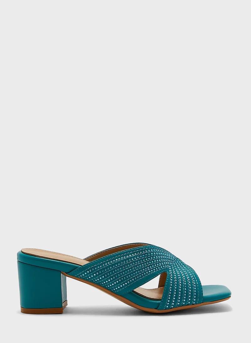 Khizana Diamante Stitch Cutout Mule Sandal