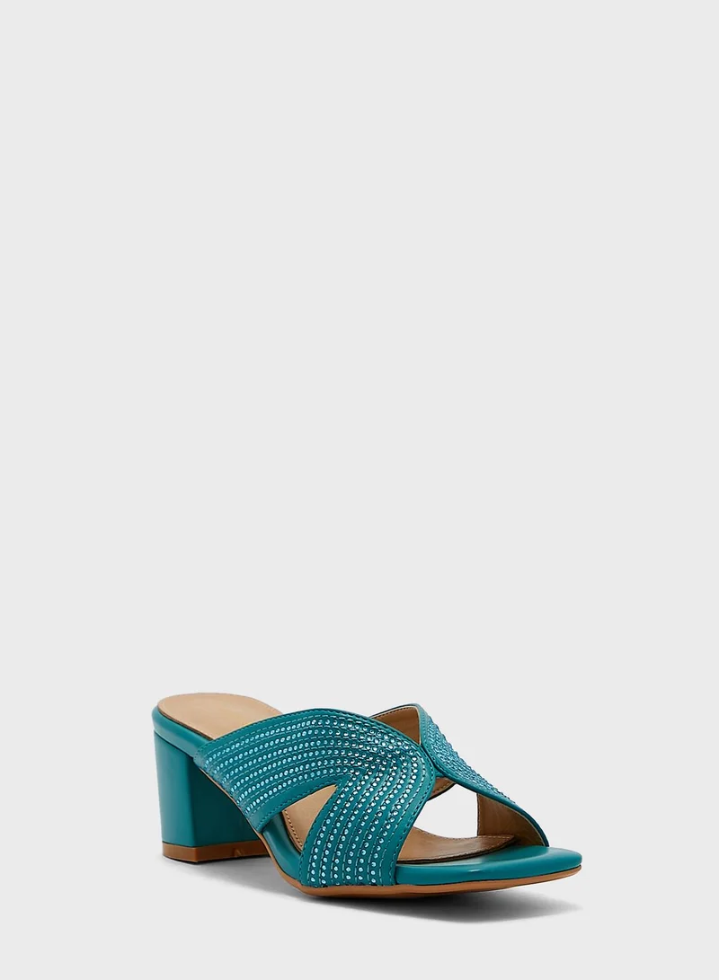 Khizana Diamante Stitch Cutout Mule Sandal