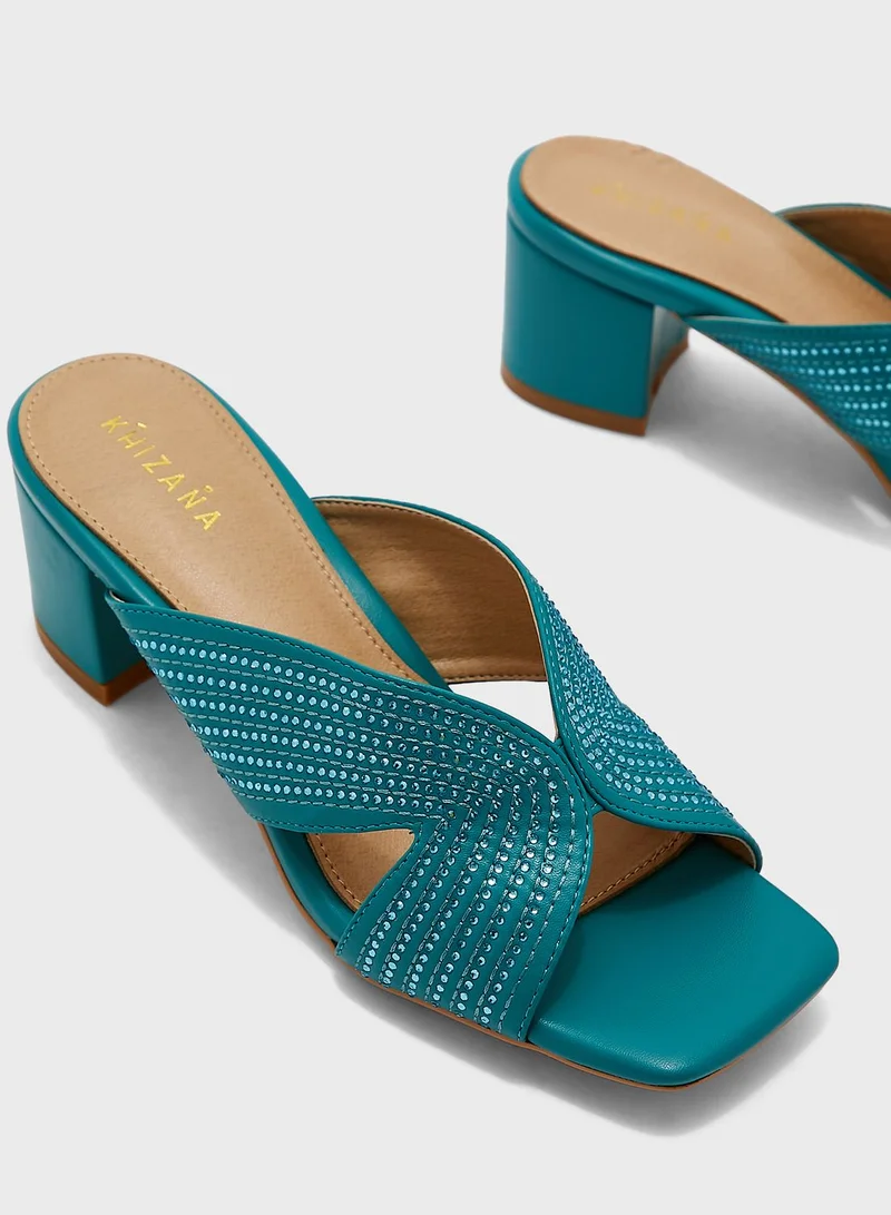 Khizana Diamante Stitch Cutout Mule Sandal