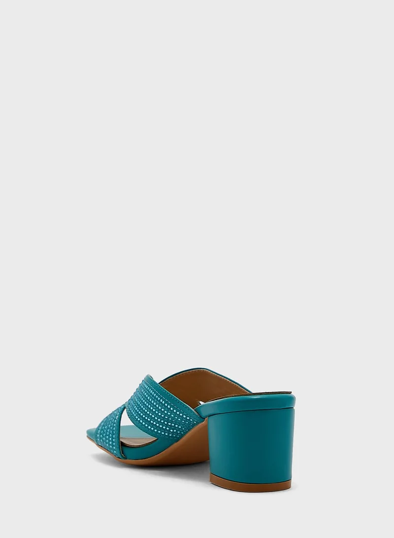 Khizana Diamante Stitch Cutout Mule Sandal