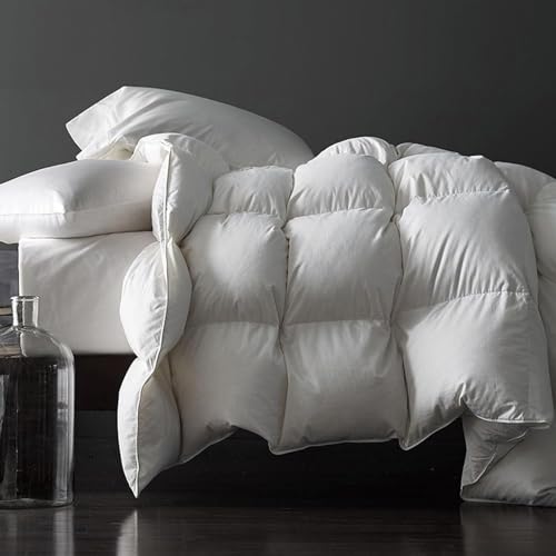 Royoliving Premium Feathers Down Duvet Insert Comforter Queen Size All Season Medium Warmth White 100% Cotton Cover with Corner Tabs (90x90, 50 oz) - Image 1