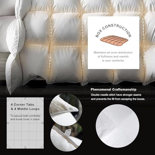 Royoliving Premium Feathers Down Duvet Insert Comforter Queen Size All Season Medium Warmth White 100% Cotton Cover with Corner Tabs (90x90, 50 oz) - Image 4