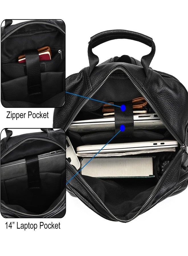 SAIION Genuine Leather 15.6 Inch Laptop Backpack for Men Women, Business Travel Bag Hiking Rucksack Backpack Daypack, 8017 Black - Image 4