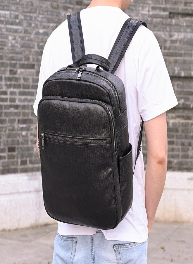 SAIION Genuine Leather 15.6 Inch Laptop Backpack for Men Women, Business Travel Bag Hiking Rucksack Backpack Daypack, 8017 Black - Image 3