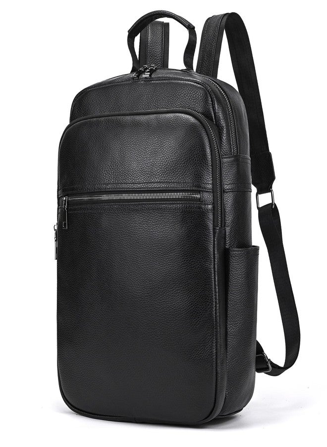 SAIION Genuine Leather 15.6 Inch Laptop Backpack for Men Women, Business Travel Bag Hiking Rucksack Backpack Daypack, 8017 Black - Image 1