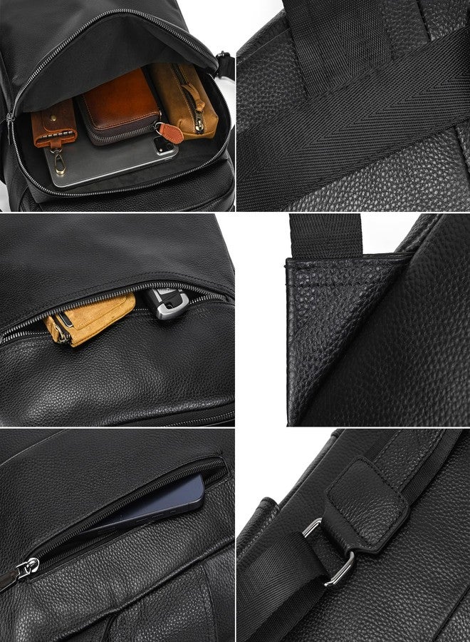 SAIION Genuine Leather 15.6 Inch Laptop Backpack for Men Women, Business Travel Bag Hiking Rucksack Backpack Daypack, 8017 Black - Image 5