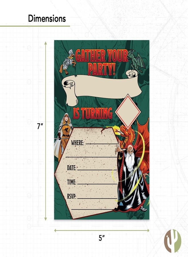 ديزرت كاكتوس بطاقات دعوة عيد ميلاد سعيد بتصميم صبار الصحراء من لعبة Dungeons & Dragons، ١٠ بطاقات مع أظرف، مناسبة لحفلات الأولاد والبنات والأطفال (النمط د) - Image 3