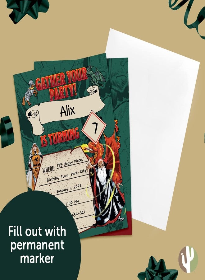 ديزرت كاكتوس بطاقات دعوة عيد ميلاد سعيد بتصميم صبار الصحراء من لعبة Dungeons & Dragons، ١٠ بطاقات مع أظرف، مناسبة لحفلات الأولاد والبنات والأطفال (النمط د) - Image 5