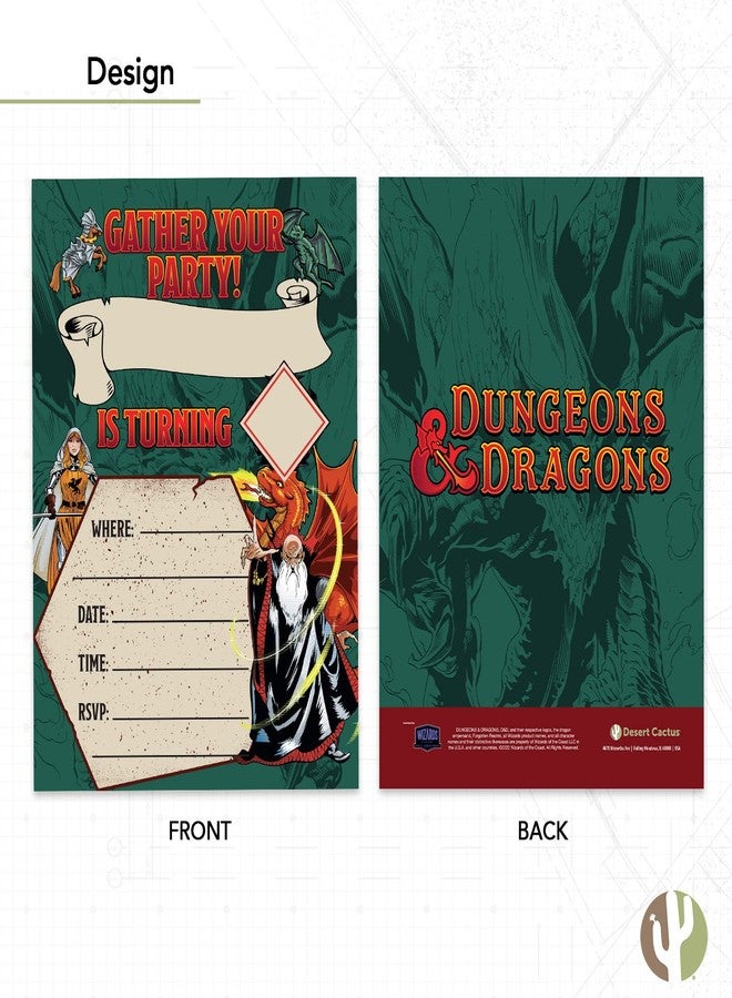 ديزرت كاكتوس بطاقات دعوة عيد ميلاد سعيد بتصميم صبار الصحراء من لعبة Dungeons & Dragons، ١٠ بطاقات مع أظرف، مناسبة لحفلات الأولاد والبنات والأطفال (النمط د) - Image 4