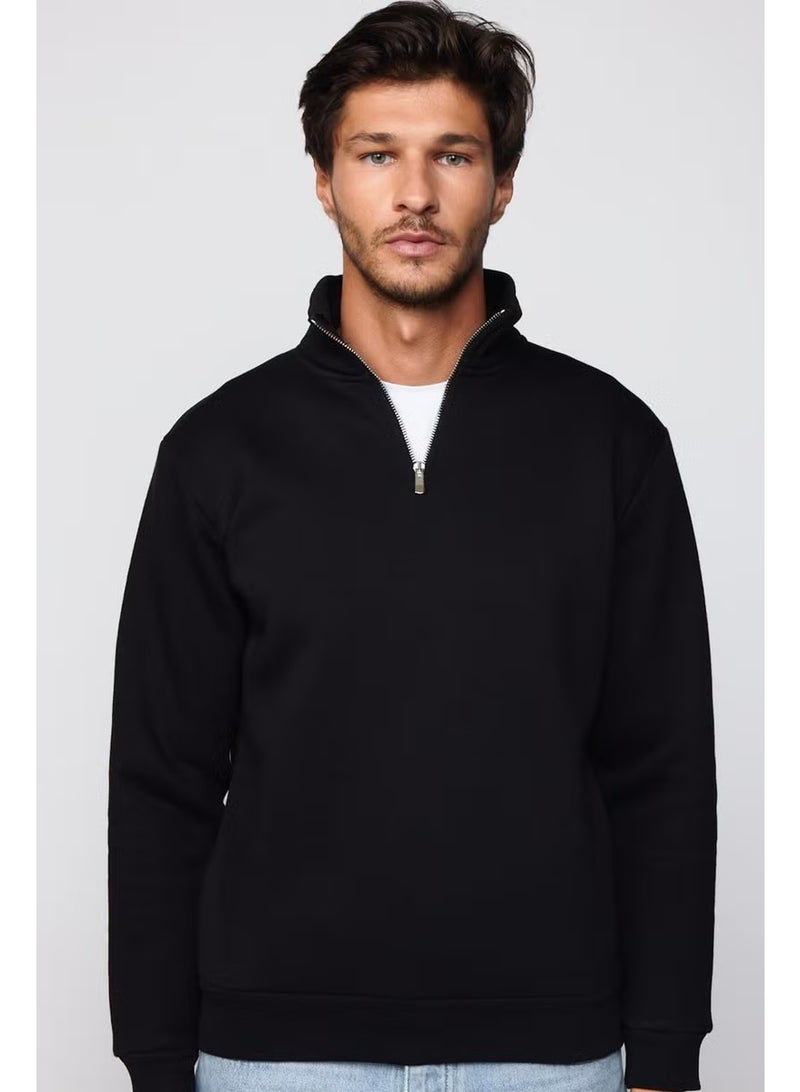 Tudors Cotton High Collar Zippered Black Unisex Sweatshirt - Image 3