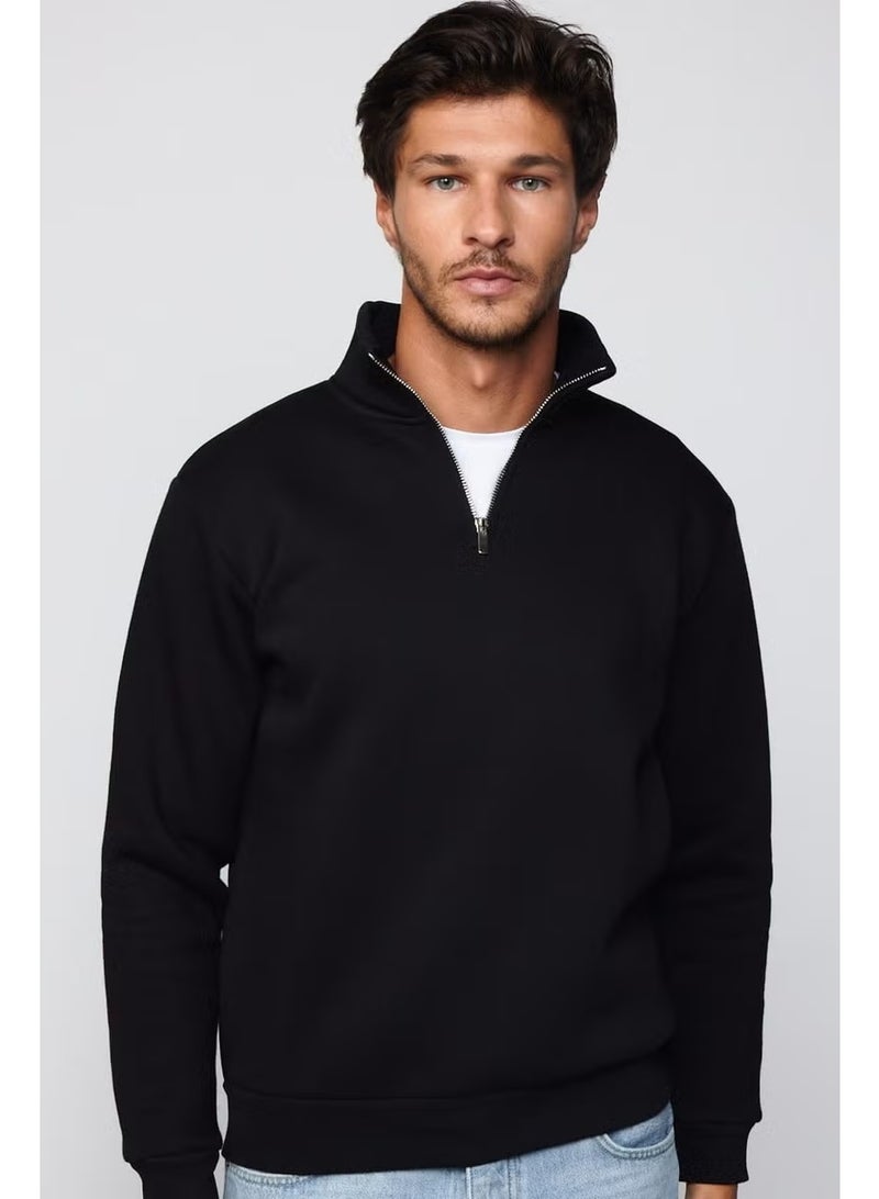Tudors Cotton High Collar Zippered Black Unisex Sweatshirt - Image 1