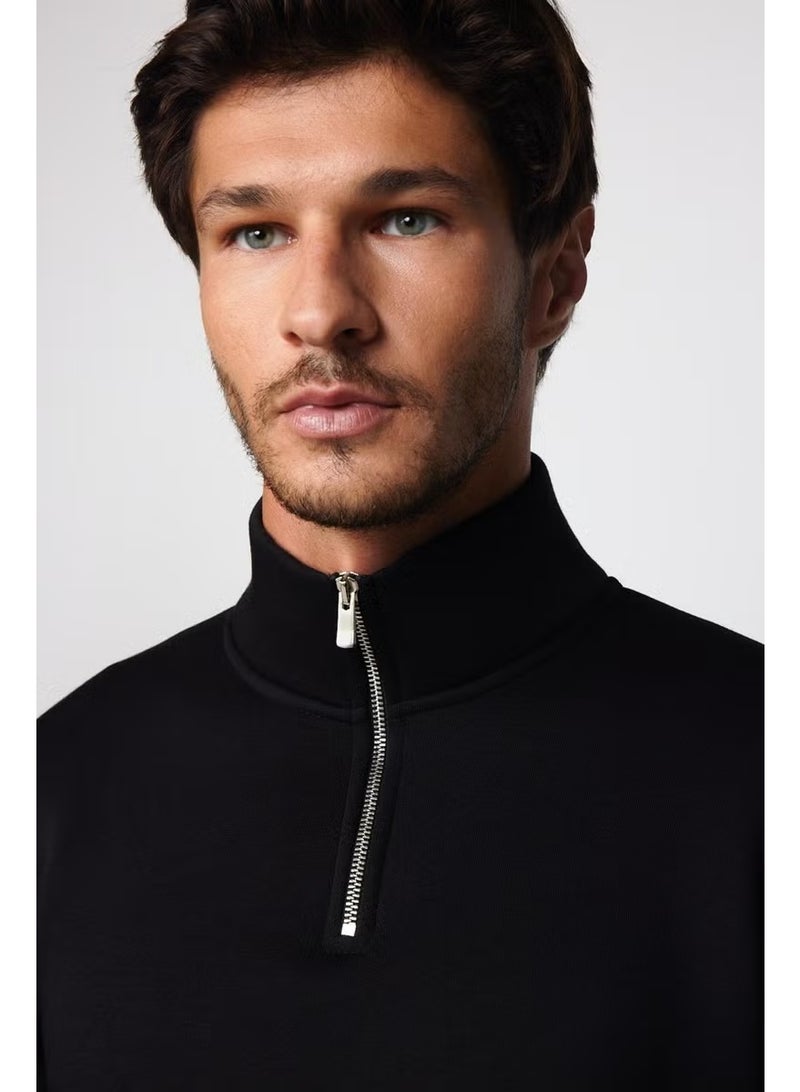 Tudors Cotton High Collar Zippered Black Unisex Sweatshirt - Image 2