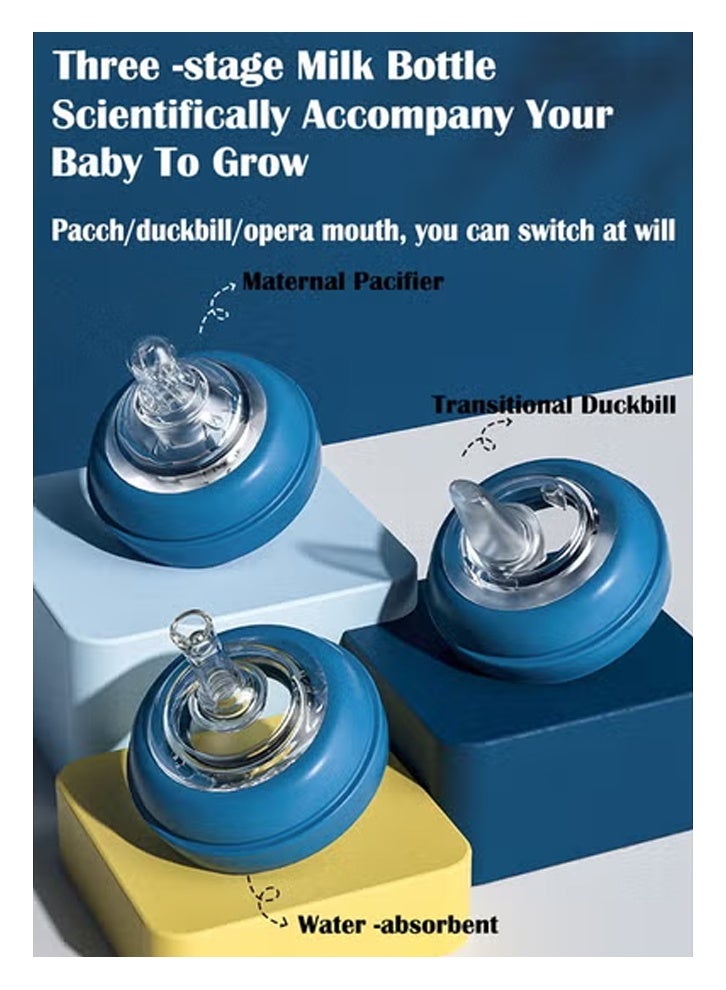 إن كي أكس زجاجة رضاعة بيبي بير عريضة القطر 3 في 1 خالية من BPA مضادة للتسرب ومقاومة للمغص بحلمة سيليكون ناعمة سهلة التنظيف بتصميم مريح للمواليد والرضع - Image 4