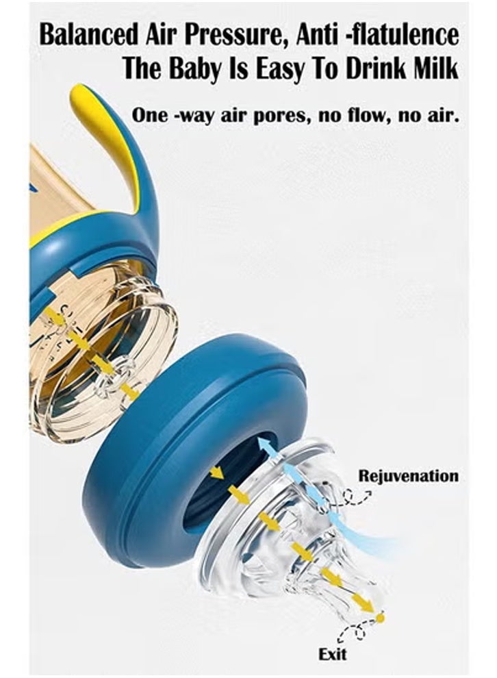 إن كي أكس زجاجة رضاعة بيبي بير عريضة القطر 3 في 1 خالية من BPA مضادة للتسرب ومقاومة للمغص بحلمة سيليكون ناعمة سهلة التنظيف بتصميم مريح للمواليد والرضع - Image 3