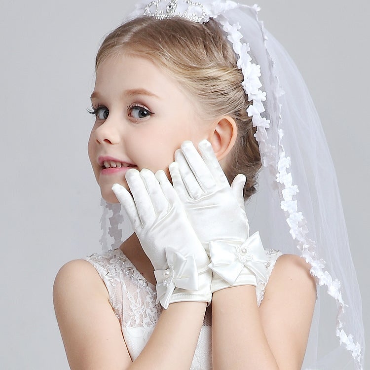Kids Princess Dress Butterfly Gloves White  - Image 2