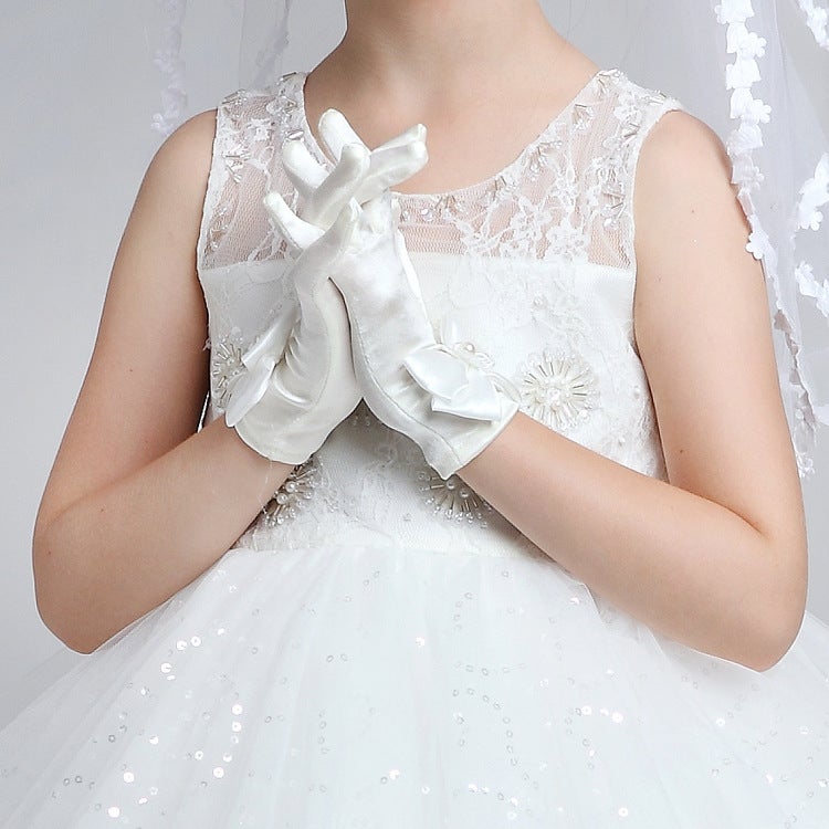 Kids Princess Dress Butterfly Gloves White  - Image 3