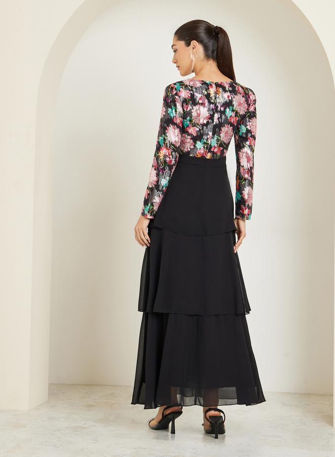 Styli Floral Printed Long Sleeve Tiered Maxi Dress - Image 5