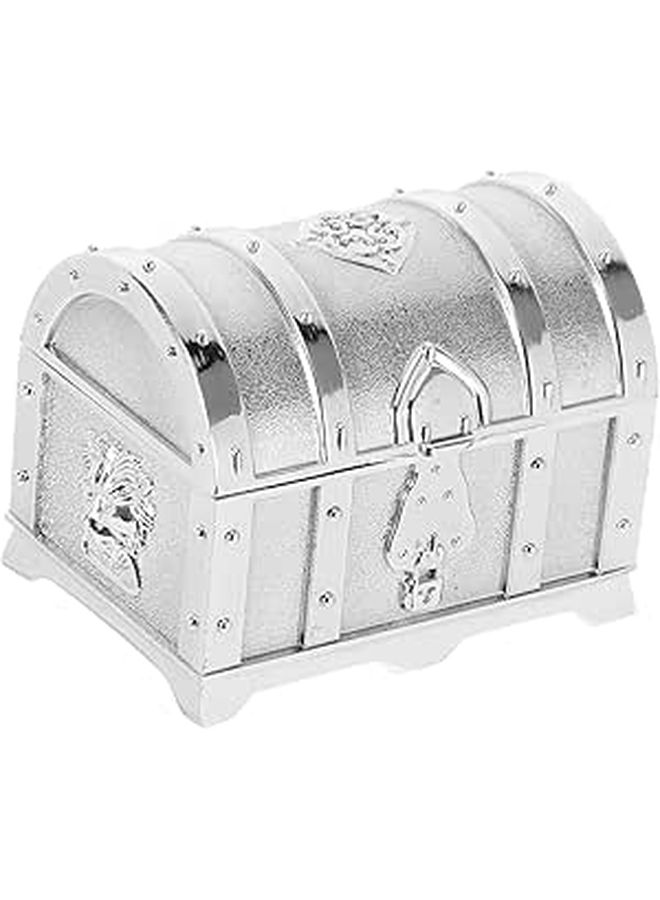 Vintage Silver Metal Pirate Treasure Chest Jewelry Box For Rings Earrings Gifts - Image 1