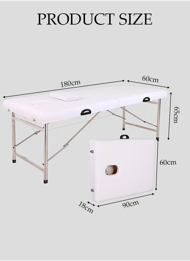 DUNISO Portable Massage Table,Foldable Professional Massage Tables with Pillow,SPA Bed with Stainless Steel Frame 2 Fold for SPA Salon Tattoo Massage Therapeutic Treatment,White  - Image 2