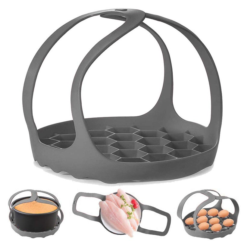 ddLUCK Pressure Cooker Sling, Silicone Bakeware Sling for 6 Qt/8 Qt Instant Pot, Ninja Foodi and Multi-function Cooker Anti-scalding Bakeware Lifter Steamer Rack, BPA-Free Silicone Egg Steamer Rack (Gray) - Image 1