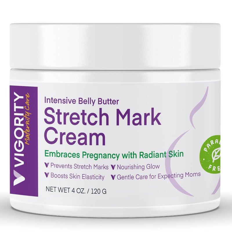 VIGORITY Stretch Mark Cream for Pregnant Women: Stretch Mark Treatment for Pregnancy - Belly Butter For Pregnant Women - Massage Lotion To Prevent And Repair Maternity Stretch Marks Scar - 4 Oz - Image 1