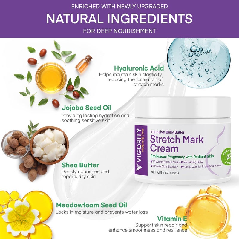 VIGORITY Stretch Mark Cream for Pregnant Women: Stretch Mark Treatment for Pregnancy - Belly Butter For Pregnant Women - Massage Lotion To Prevent And Repair Maternity Stretch Marks Scar - 4 Oz - Image 3