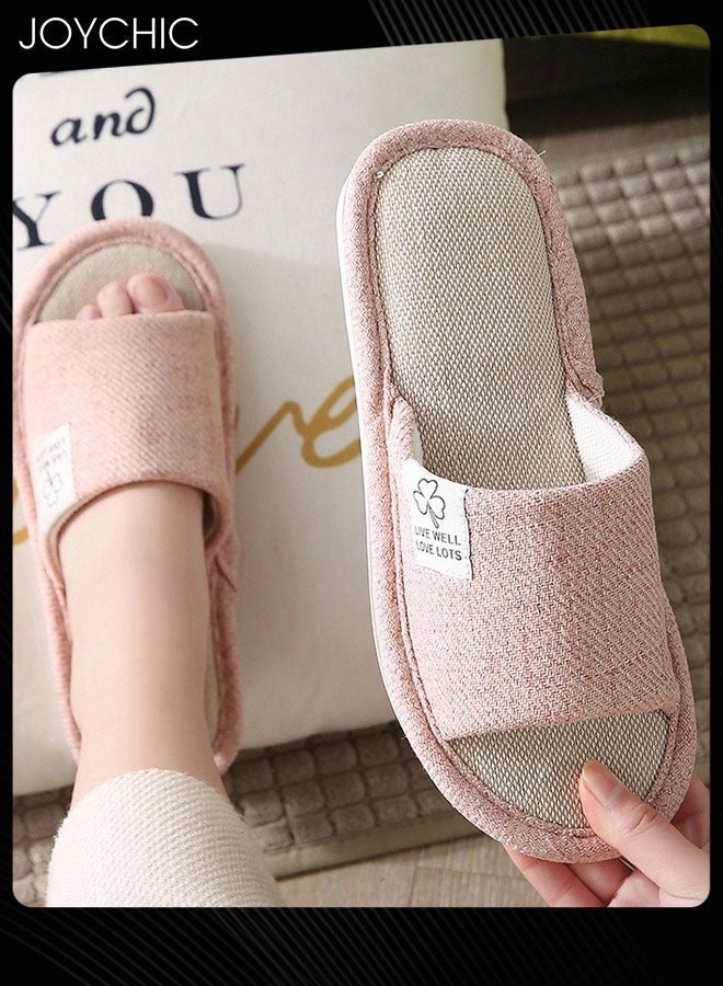 Joychic شبشب نسائي جديد من الكتان للمنزل، مقاوم للانزلاق، للاستخدام الداخلي، شبشب غرفة النوم، يمتص العرق وجيد التهوية، وردي - Image 3