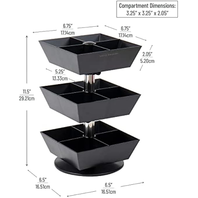 Mind Reader Anchor Collection 3Tier 12Compartment Tea And Condiment Carousel Countertop Organizer Breakroom Black - Image 4