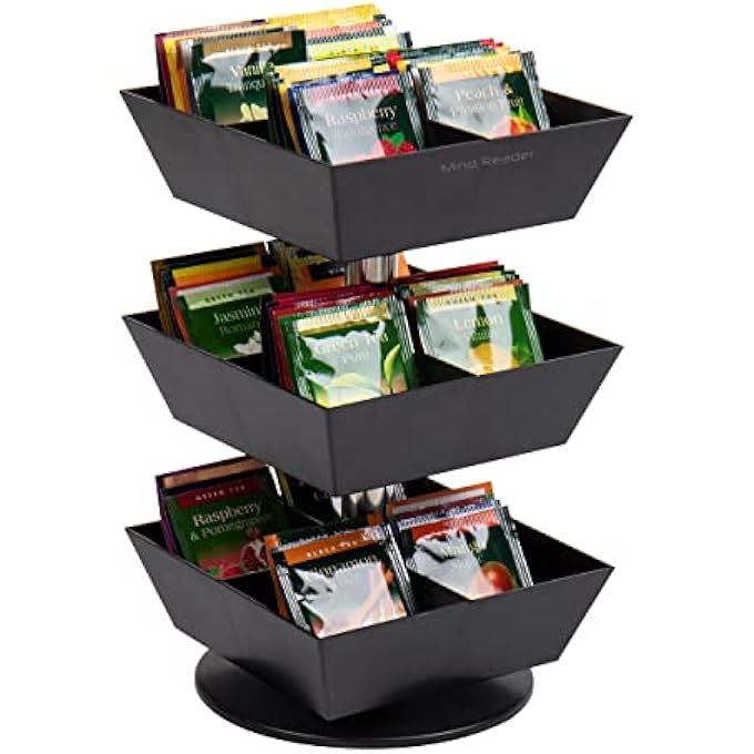 Mind Reader Anchor Collection 3Tier 12Compartment Tea And Condiment Carousel Countertop Organizer Breakroom Black - Image 1