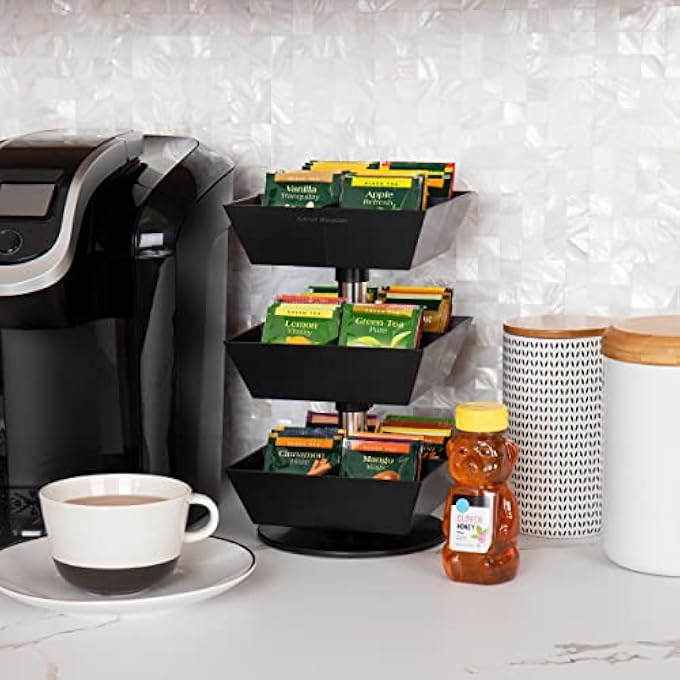 Mind Reader Anchor Collection 3Tier 12Compartment Tea And Condiment Carousel Countertop Organizer Breakroom Black - Image 3