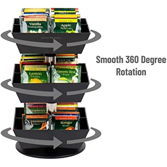 Mind Reader Anchor Collection 3Tier 12Compartment Tea And Condiment Carousel Countertop Organizer Breakroom Black - Image 5