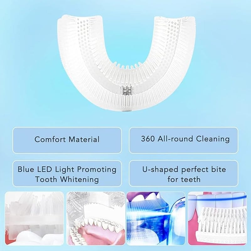 Electric Toothbrush U Shaped Automatic Ultrasonic Toothbrush With 4 Modes 360 Degree Whole Mouth Cleaning IPX7 Waterproof For Adults, MY-116 (Pink) - Image 4