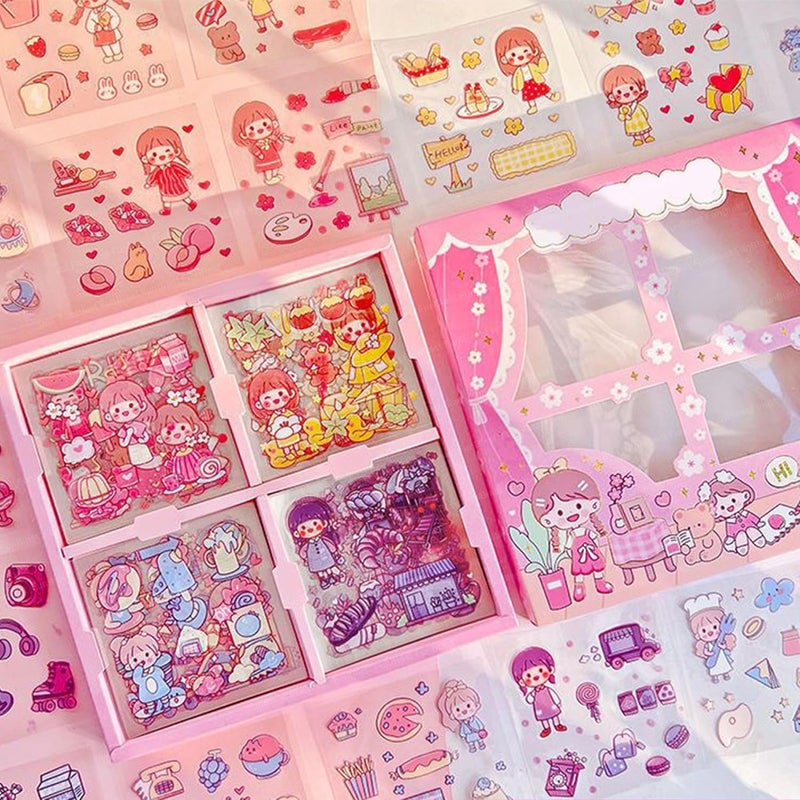 FunBlast Pvc Baby Theme Kawaii Stickers -100 Sheets Cute Washi Stickers For Metal For Project,Japanese Style Girls, Stationery Item For Kids,Journals,Scrapbooking,Diy Arts & Crafts,Removable,18.2 cm - Image 1