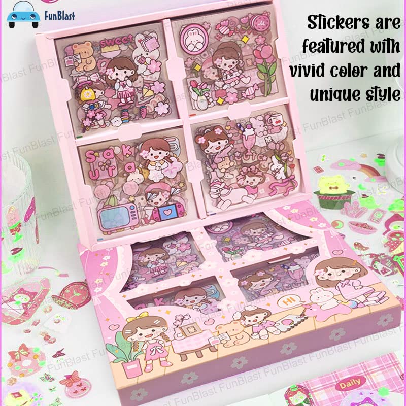 FunBlast Pvc Baby Theme Kawaii Stickers -100 Sheets Cute Washi Stickers For Metal For Project,Japanese Style Girls, Stationery Item For Kids,Journals,Scrapbooking,Diy Arts & Crafts,Removable,18.2 cm - Image 3